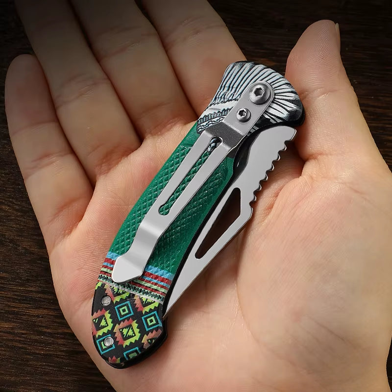 Folding Pocketknife W/ Sleek Authentic Native American Patterns 