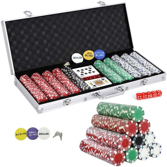 500 Poker Chip Set 11.5 Gram Dice Style Clay Casino Poker Chips W/ Aluminum Case