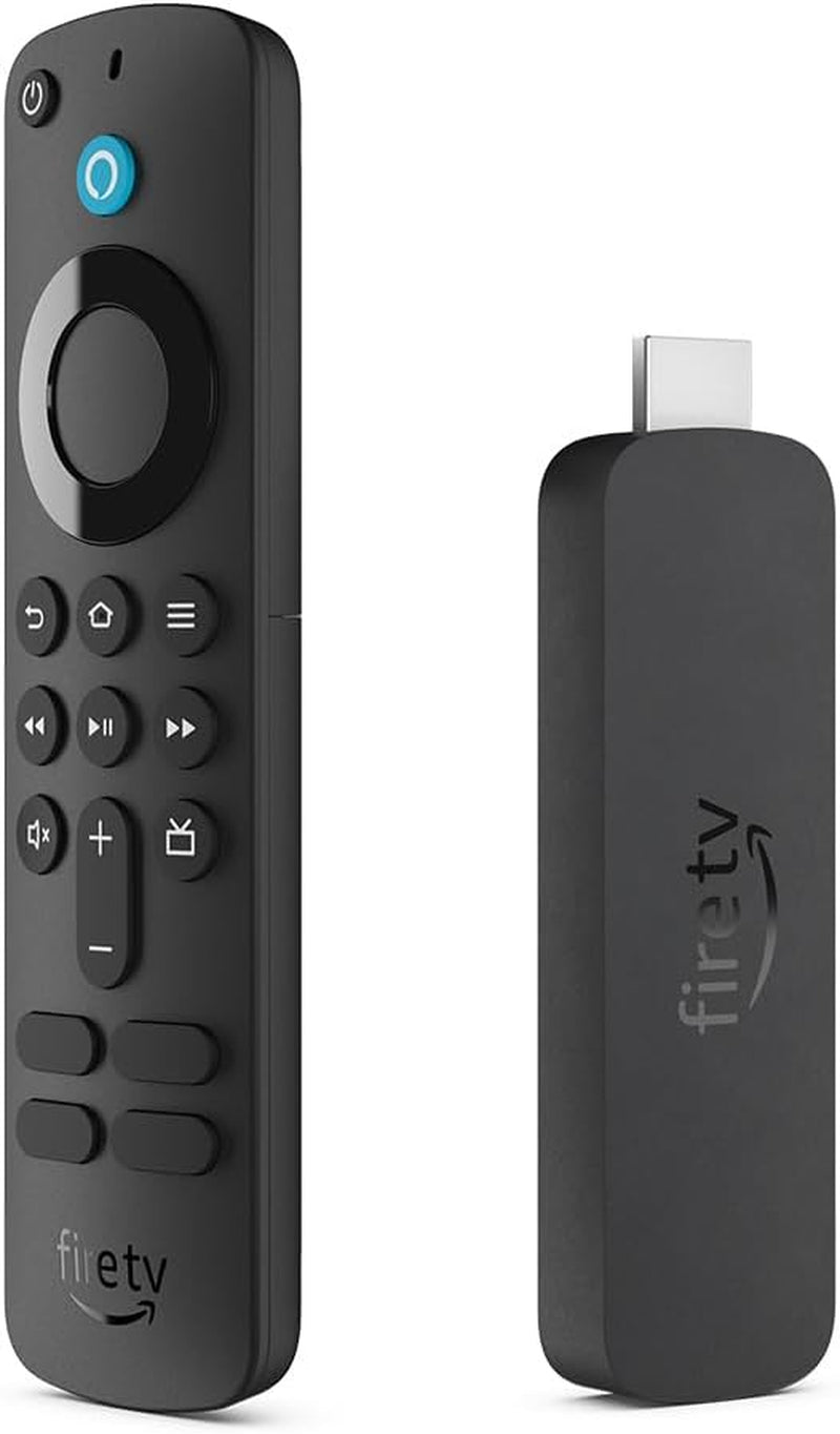 AI Powered Fire TV Stick 4K display of tech with native remote.