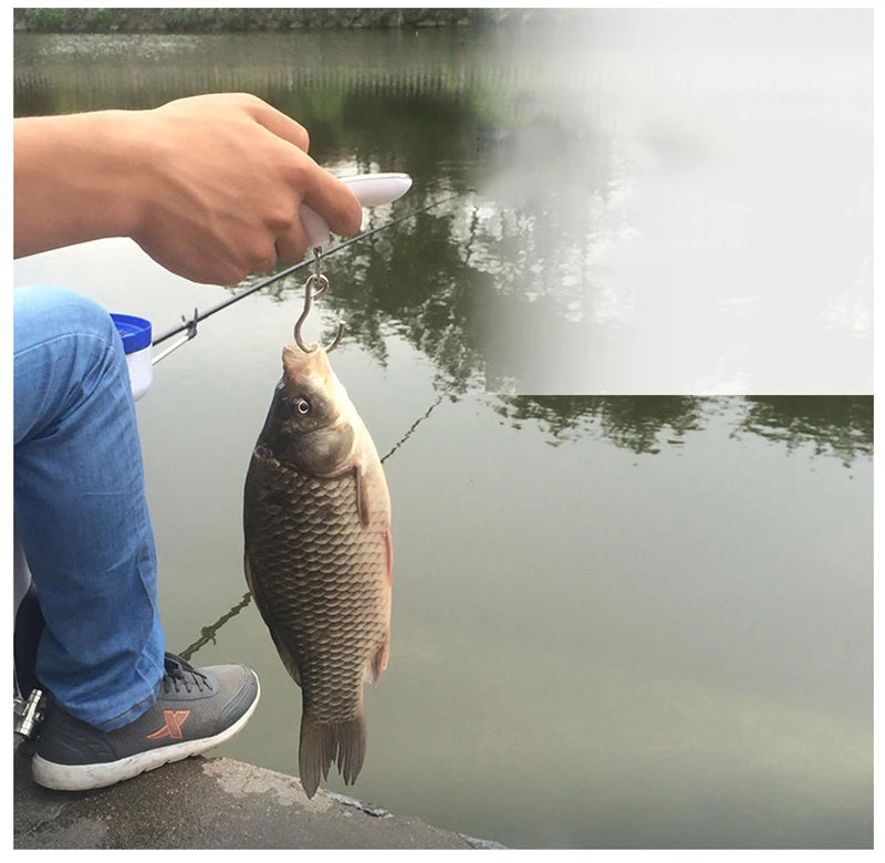 The AirportPRO digital hanging luggage scale with LCD screen used n the dock at lake to weigh a nice sized redfish.
