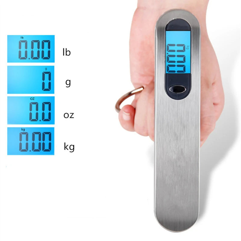 The AirportPRO digital hanging luggage scale with LCD screen for travel weight check.