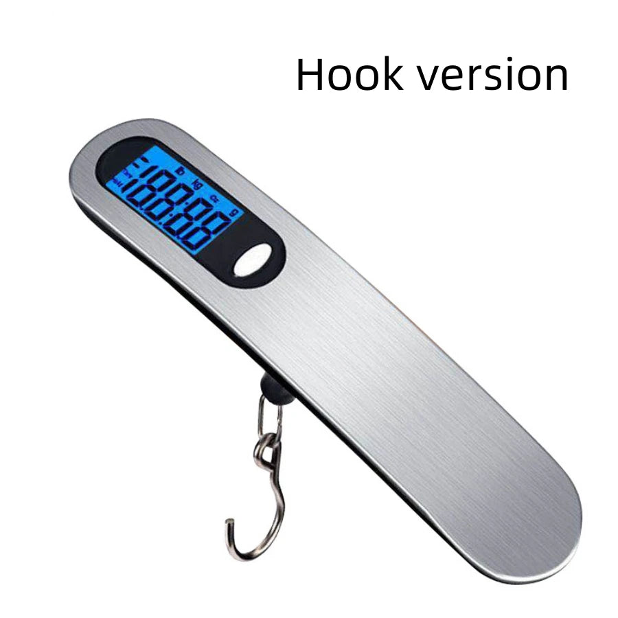 'AirportPRO Digital Hanging Luggage Scale' using the fish hook for ghost lift on a white background.