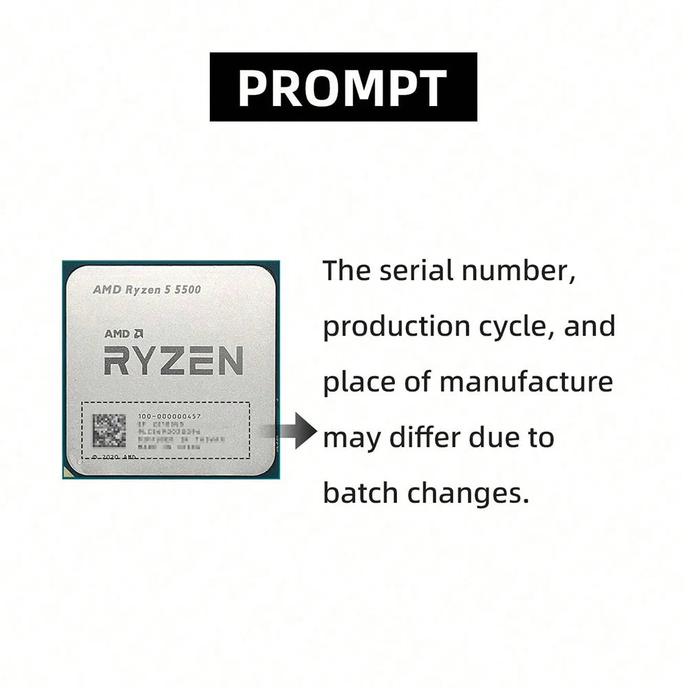 AMD Ryzen CPU with serial number information on a white background
