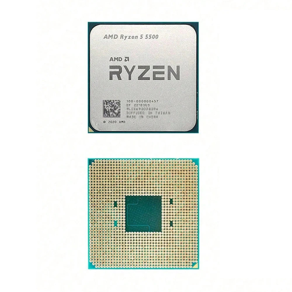 AMD Ryzen S 5500 CPU on a white background