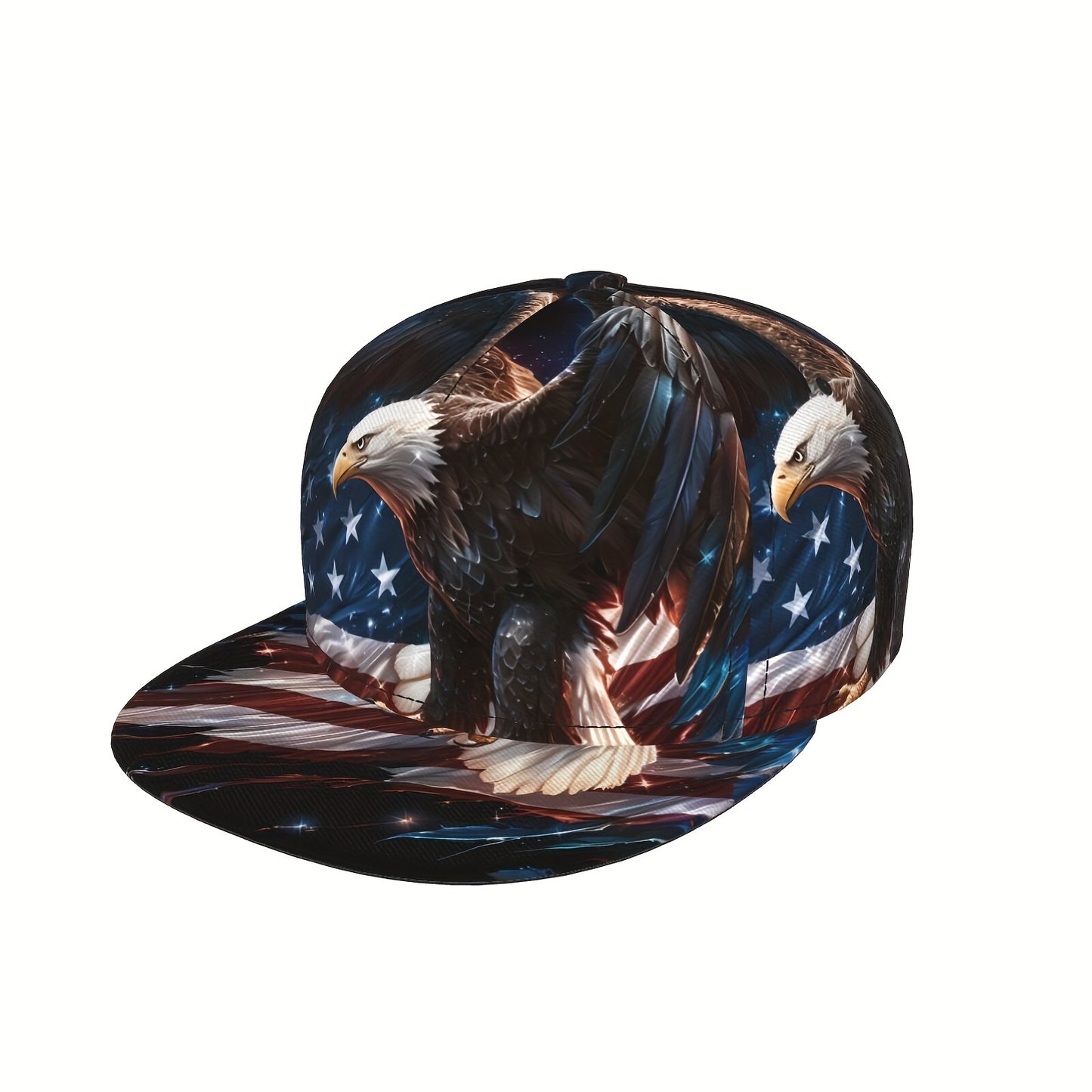Cap with eagle and American flag design on a white background