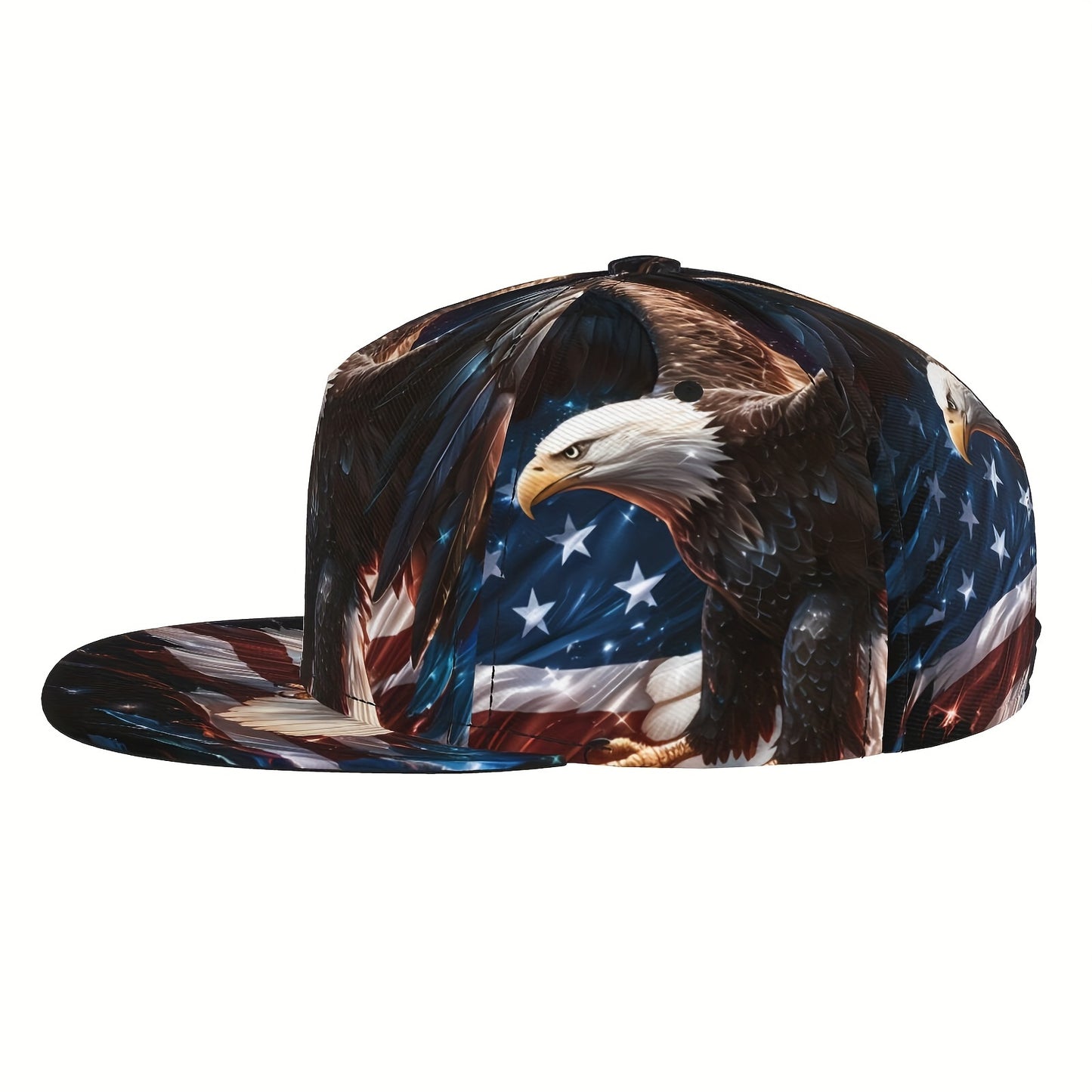 Cap with an eagle and American flag design on a white background