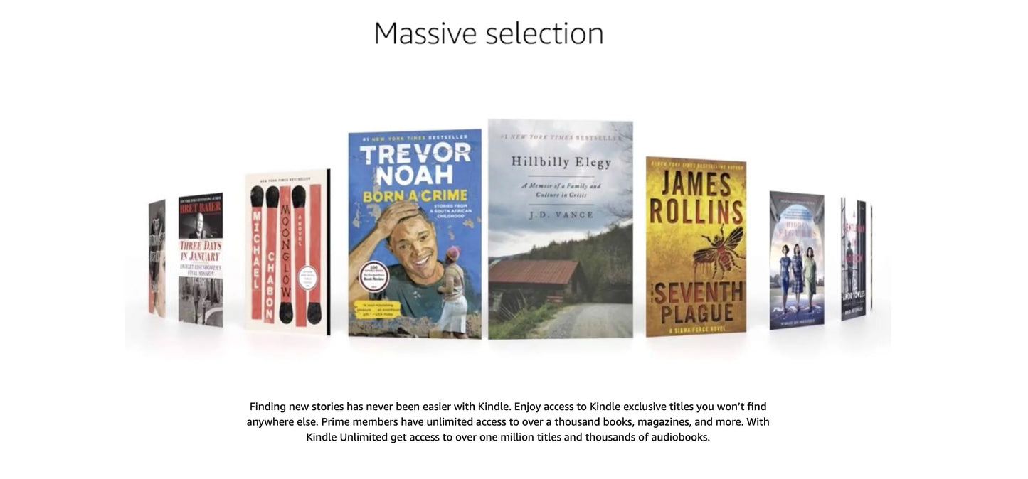 Display of e-books with prominent authors on a white background