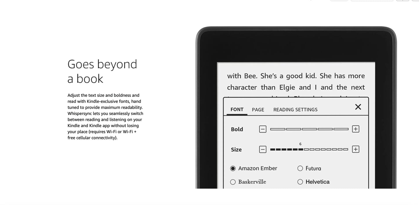 Close-up of the E-Ink electronic ink screen displaying crisp text with built-in adjustable lighting.