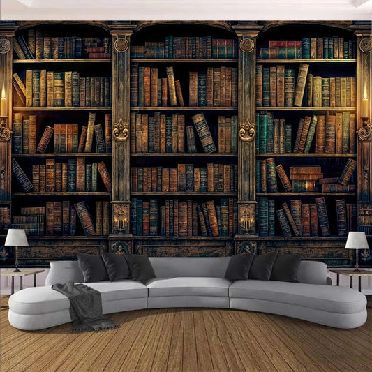 Antique Bookshelf Backdrop – Zoom & Skype vintage Book Wall Tapestry Wall Decoration