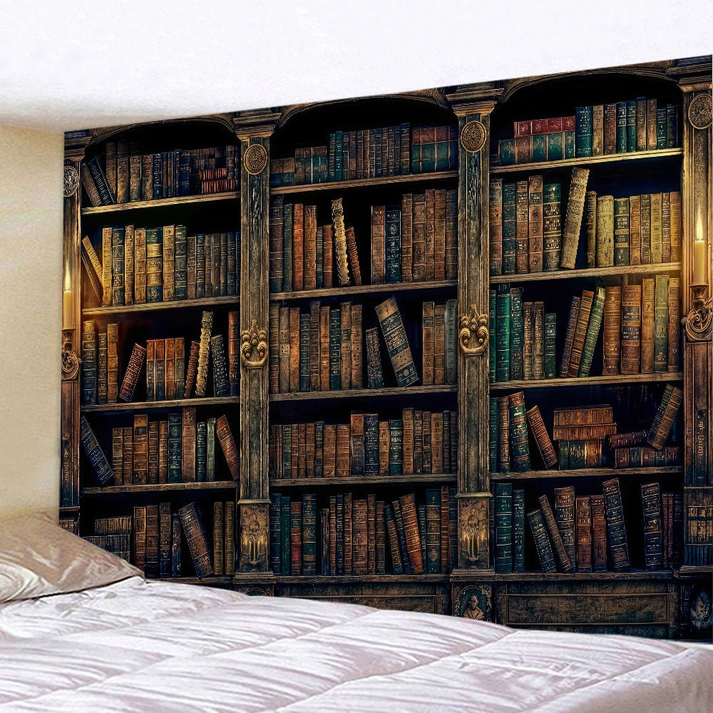Antique Bookshelf Backdrop – Zoom & Skype vintage Book Wall Tapestry Wall Decoration