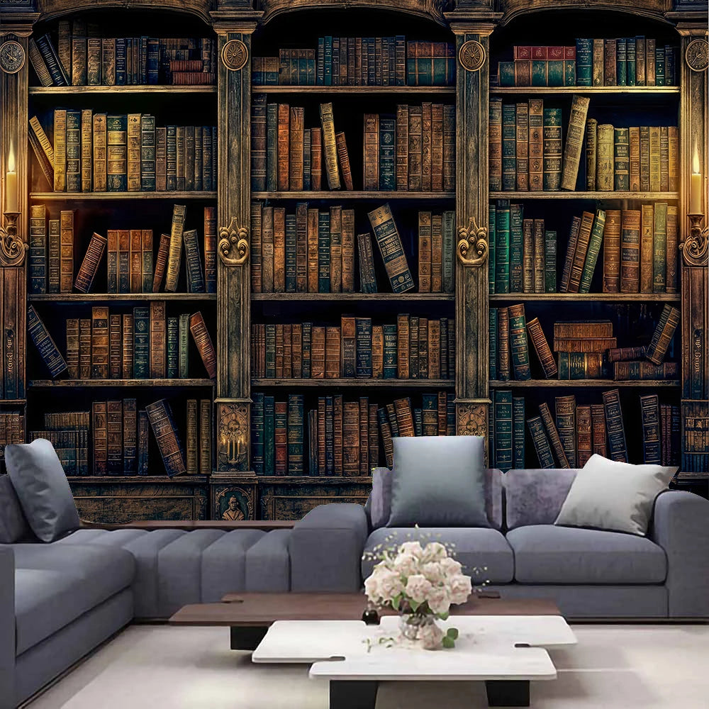 Antique Bookshelf Backdrop – Zoom & Skype vintage Book Wall Tapestry Wall Decoration