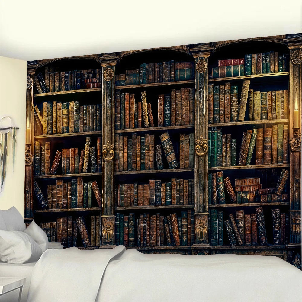 Antique Bookshelf Backdrop – Zoom & Skype vintage Book Wall Tapestry Wall Decoration