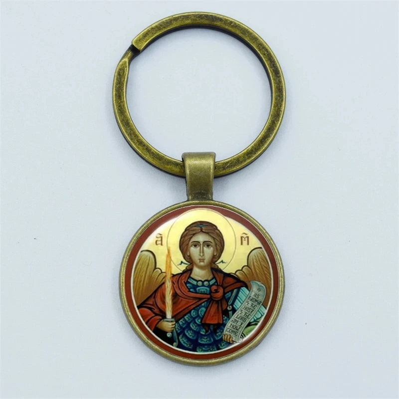 Keychain with an angel icon on a white background