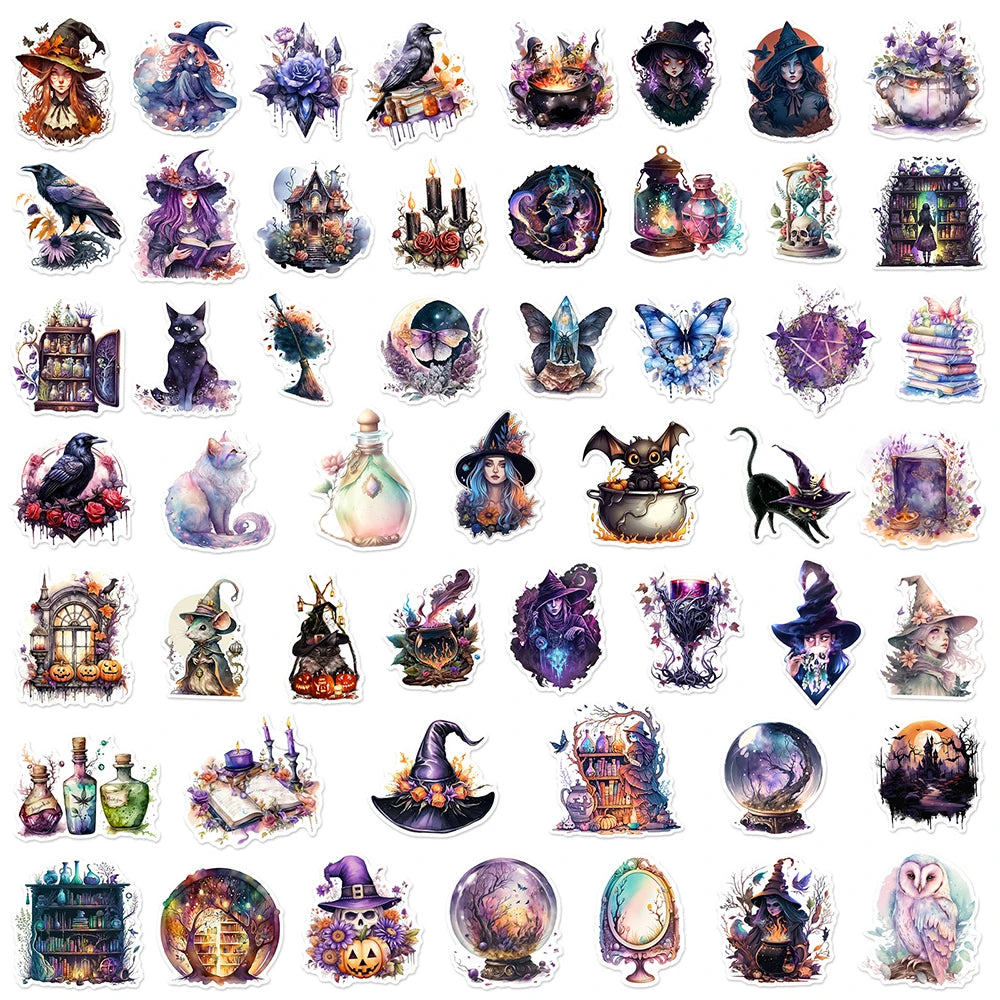 Collection of colorful Magic Wizard-themed stickers on a white background