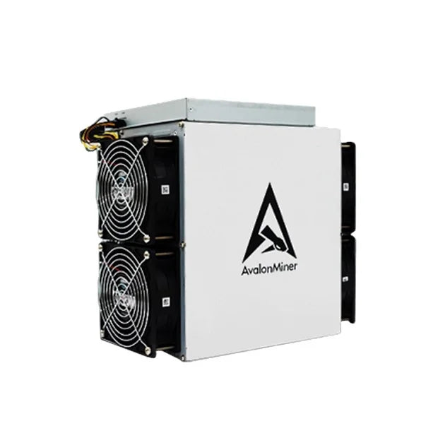 AvalonMiner mining device with cooling fans on a white background