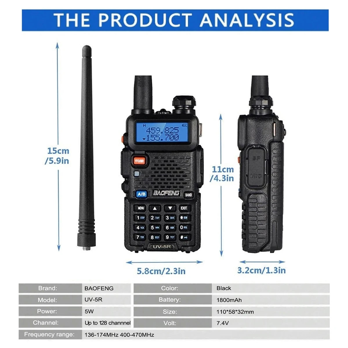 Baofeng UV-5R Dual Band Ham Radio – USB Upgraded Portable Two-Way Radio