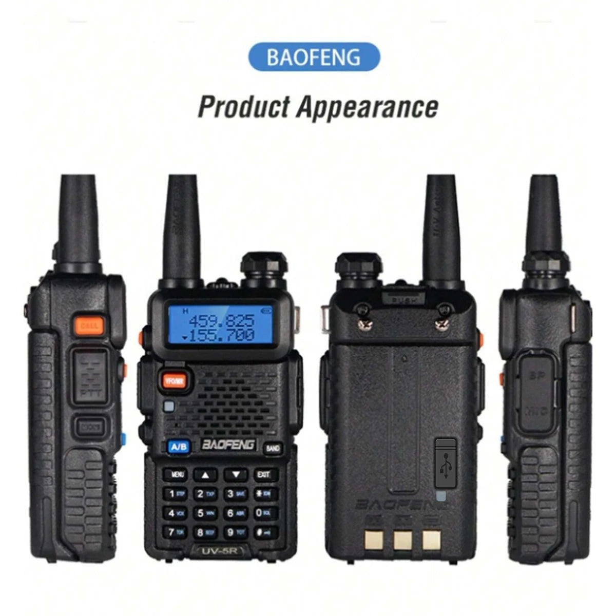 Baofeng UV-5R Dual Band Ham Radio – USB Upgraded Portable Two-Way Radio