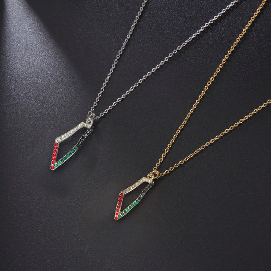 Palestine Map Outline Flag Gems Necklace Chain Pendant