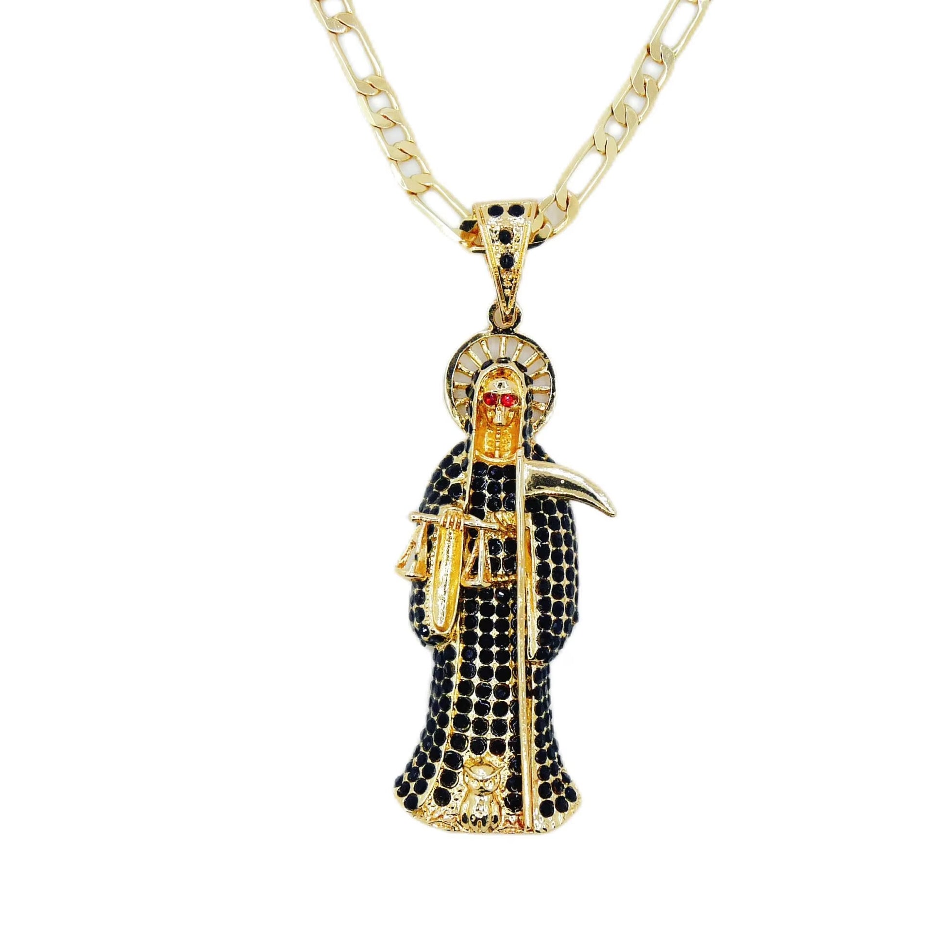 Santa Muerte Jewelry: Figaro Chain Necklace & Santisma Muerte Pendent