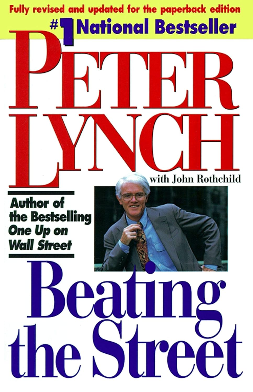 Book front cover of 'Beating the Street' by Peter Lynch, featuring the author's portrait and the title of the book.