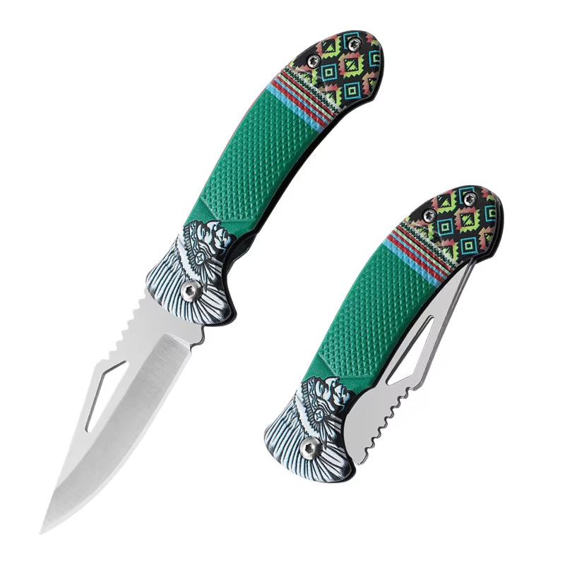 Folding Pocketknife W/ Sleek Authentic Native American Patterns 