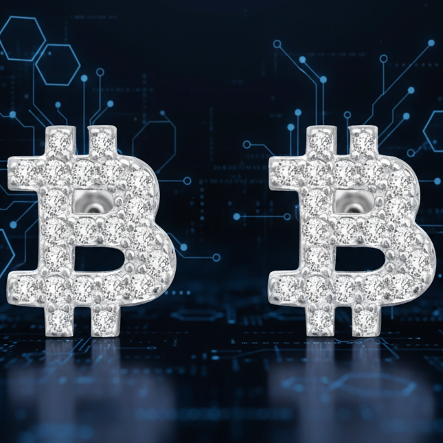 Bust-Down Bitcoin Earrings | VVS Moissanite Stones Over Silver