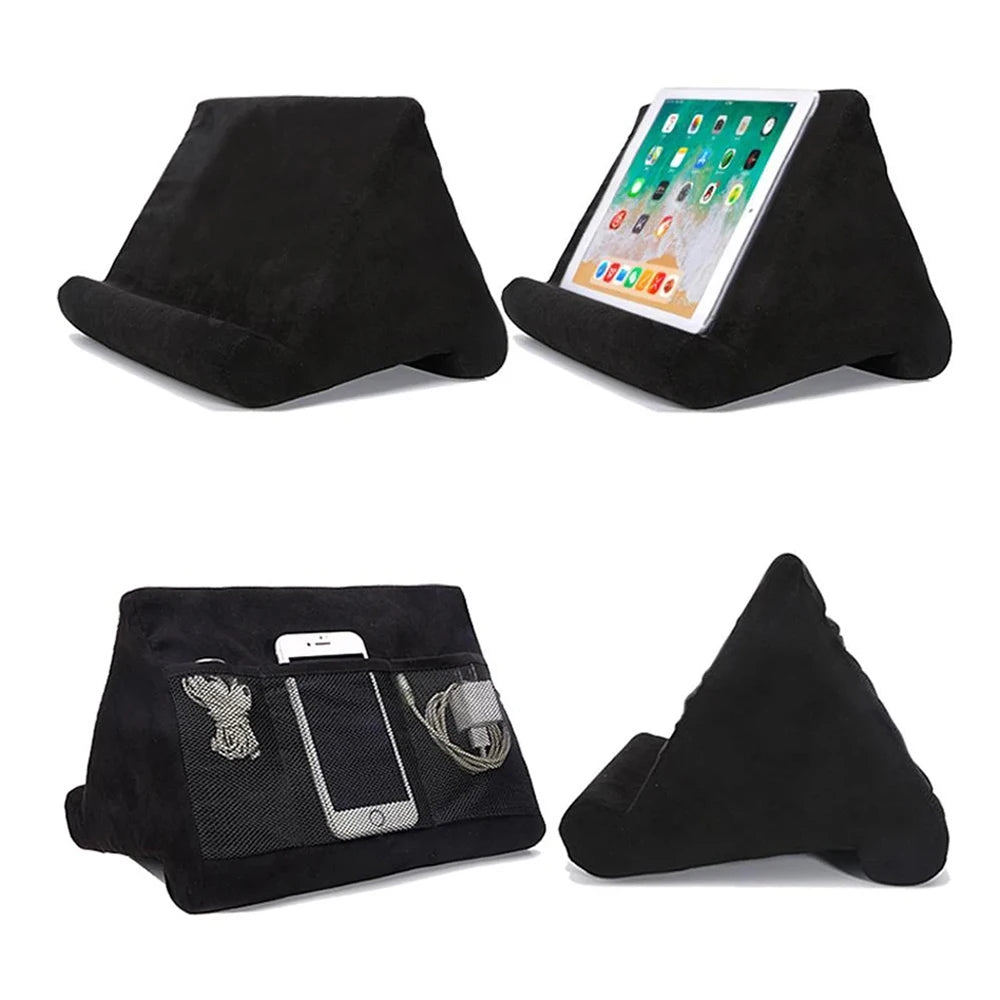 Black 'Multipurpose display of 'Pad Prop Pillow Tablet Stand | Soft Sponge Wedge for Reading, Streaming & Gaming' Model.