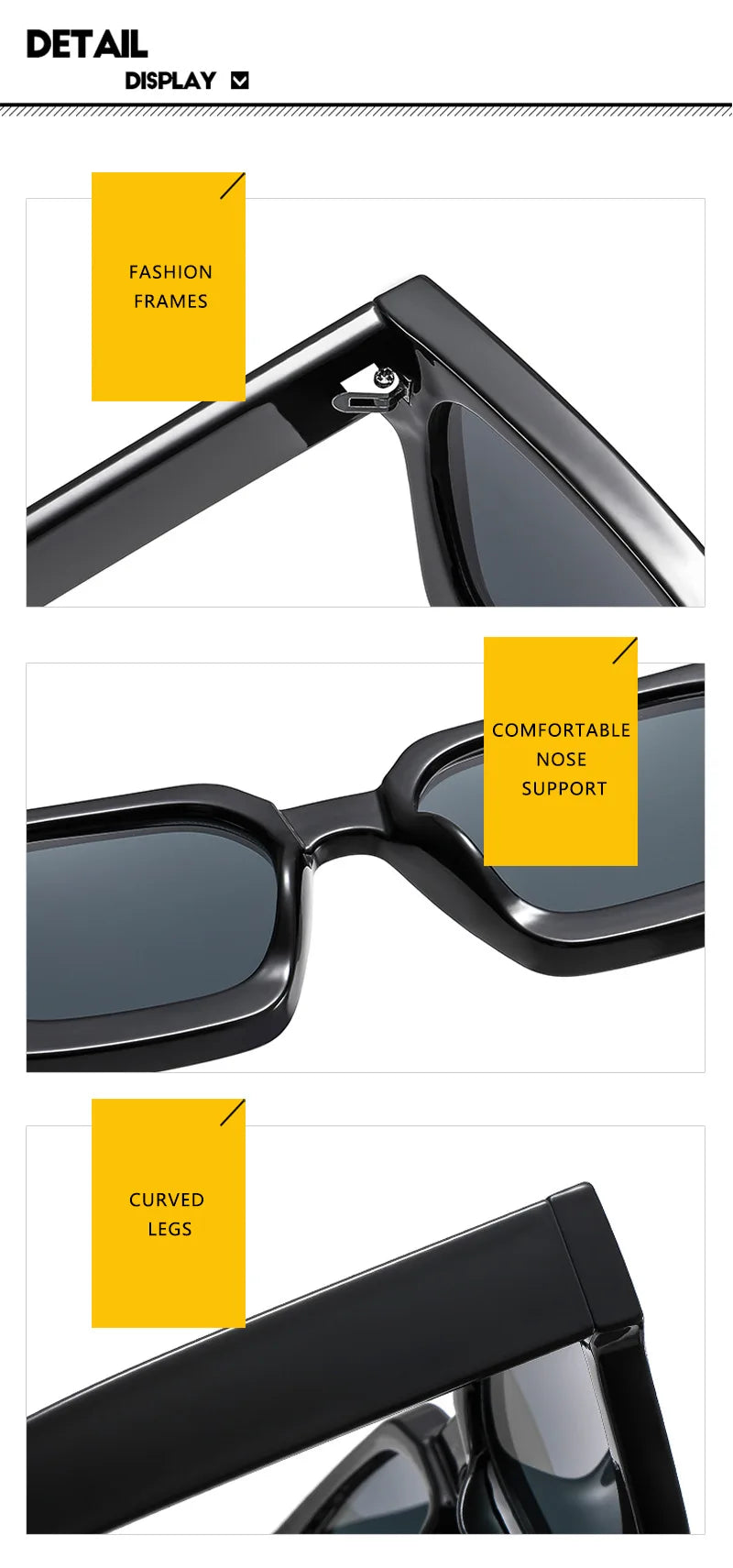 Sunglasses with highlighted features on a white background