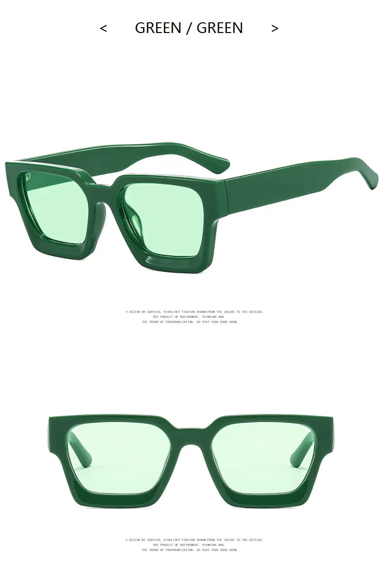 Green sunglasses with a white background