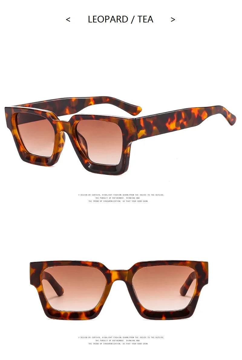 Leopard print design sunglasses with brown lenses on a white background