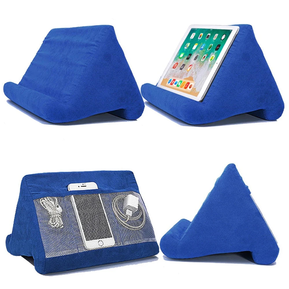 Blue 'Multipurpose display of 'Pad Prop Pillow Tablet Stand | Soft Sponge Wedge for Reading, Streaming & Gaming' Model.