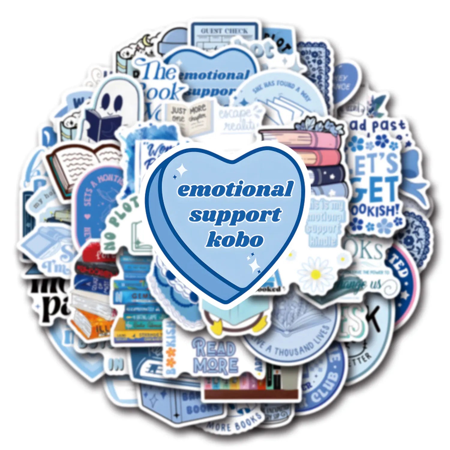 Collection of book-themed stickers for bookish book lovers on a white background