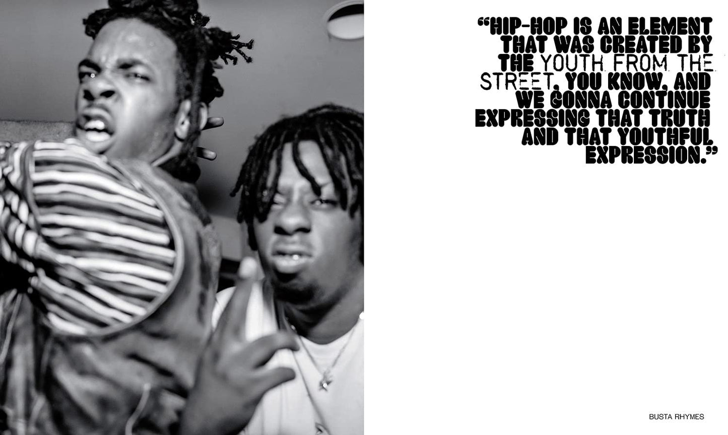 Section of the book "The Book of Rhyme & Reason: Hip-Hop [1994–1997]" by Peter Spirer, featuring Rapper Busta Rhymes.