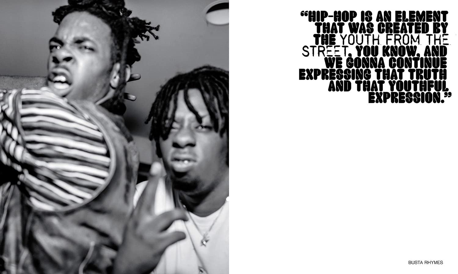 Section of the book "The Book of Rhyme & Reason: Hip-Hop [1994–1997]" by Peter Spirer, featuring Rapper Busta Rhymes.