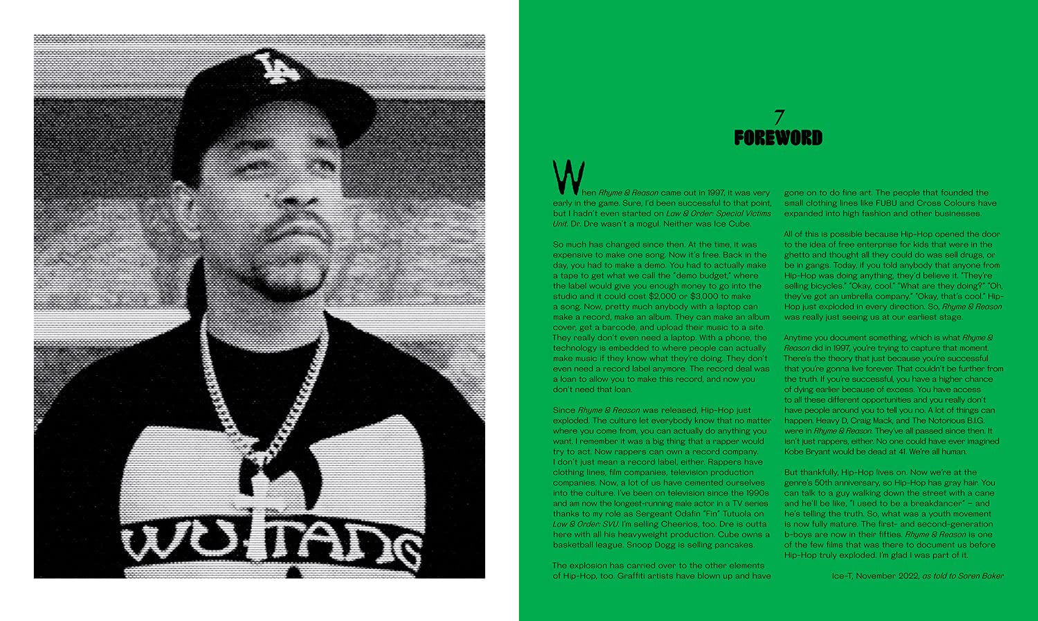 Section of the book "The Book of Rhyme & Reason: Hip-Hop [1994–1997]" by Peter Spirer, featuring Rapper and Actor Ice T.
