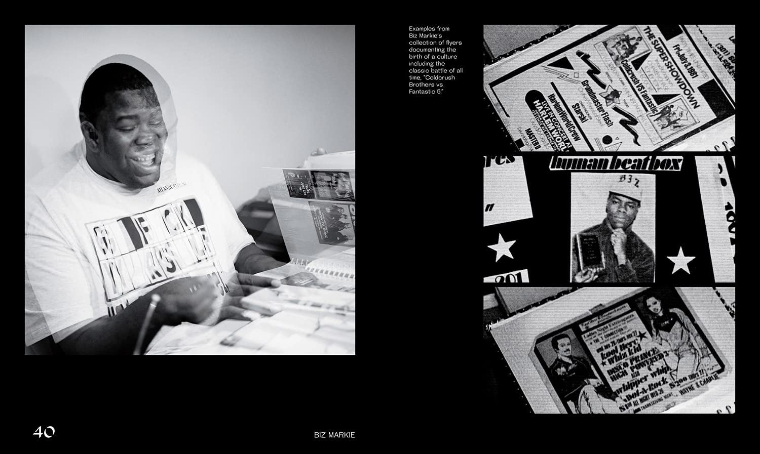 Section of the book "The Book of Rhyme & Reason: Hip-Hop [1994–1997]" by Peter Spirer, featuring Rapper Biz Markie.