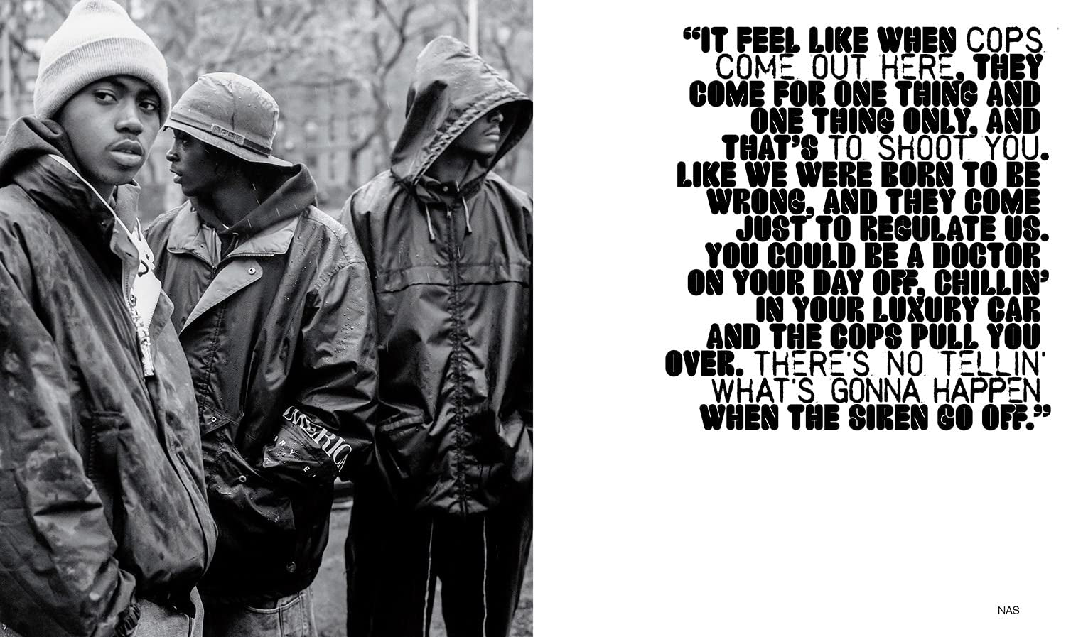 Section of the book "The Book of Rhyme & Reason: Hip-Hop [1994–1997]" by Peter Spirer, featuring Rapper Nas, Nasir Jones aka Nasty Nas.