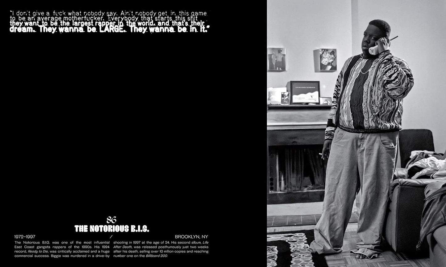 Section of the book "The Book of Rhyme & Reason: Hip-Hop [1994–1997]" by Peter Spirer, featuring Rapper Notorious B.I.G., Christopher Wallace aka Biggie Smalls.