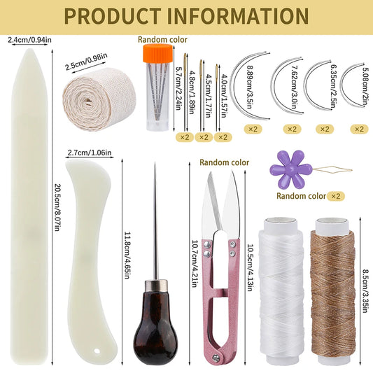 Set of craft tools with measurements and product information on a beige background