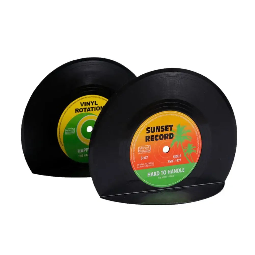 Retro vinyl record bookends standalone to show design.