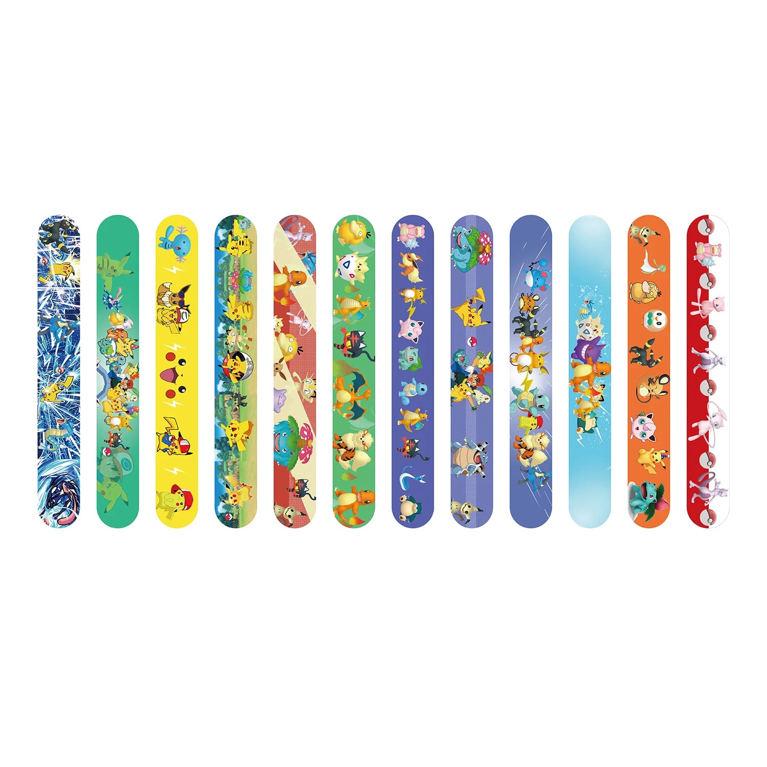 Pokémon Slap Bracelet Set – 12-Pack Cartoon PVC Snap Bands for Kids Party Favors