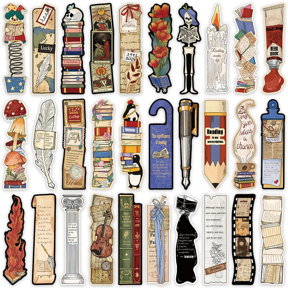30 pack of unique literary paper bookmarks with vintage and book lover designs by Bust-Down