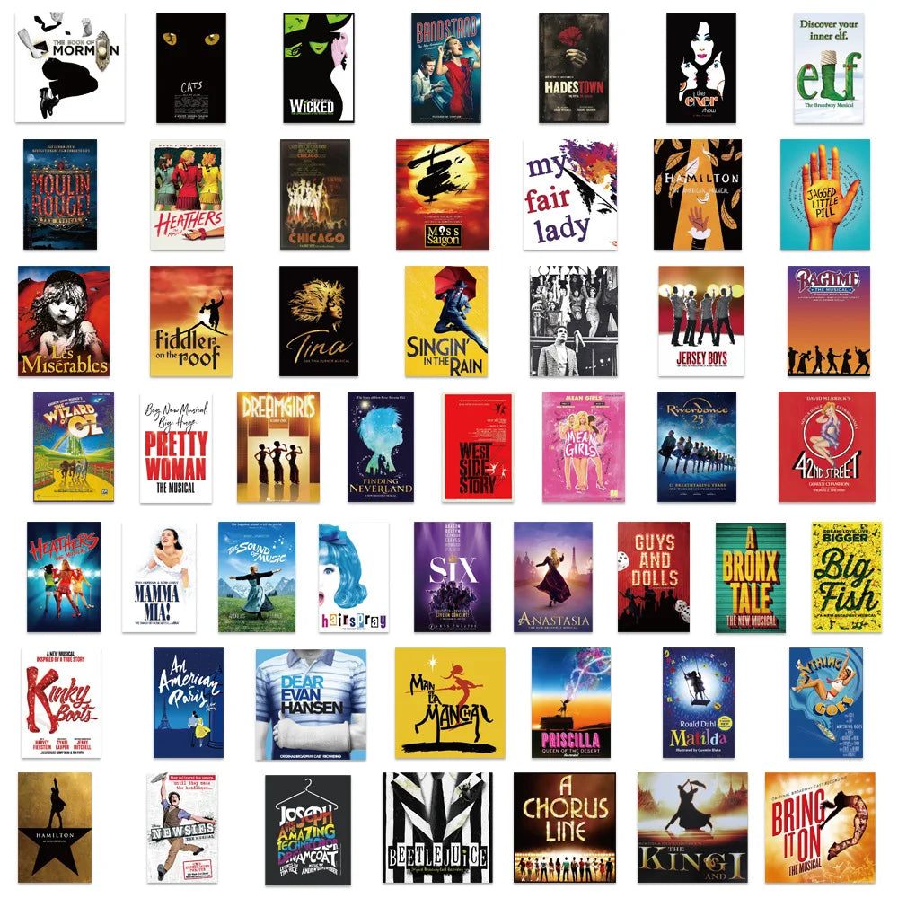 Collection of various theater play posters arranged in a grid.