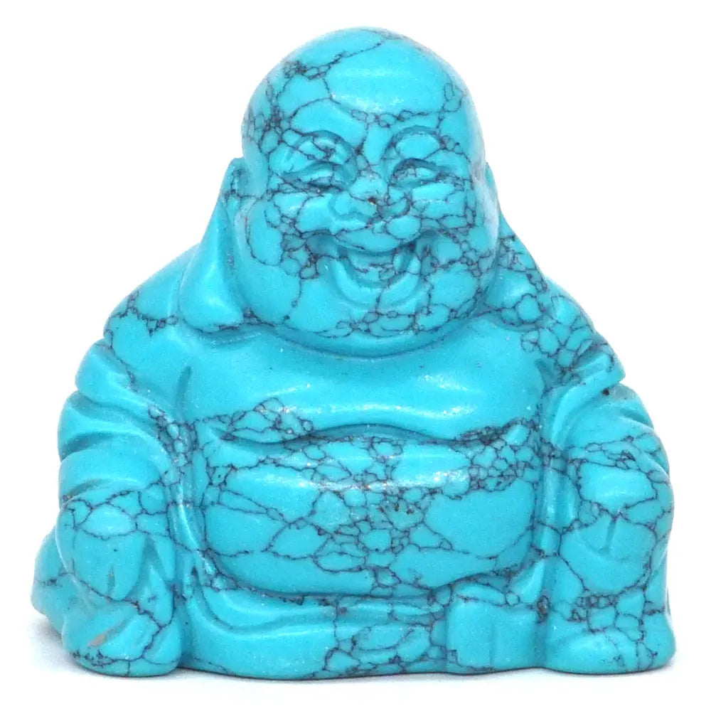 Turquoise Buddha statue on a white background