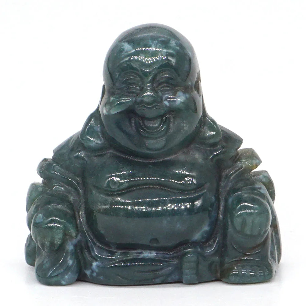 India Agate laughing Buddha statue on a white background