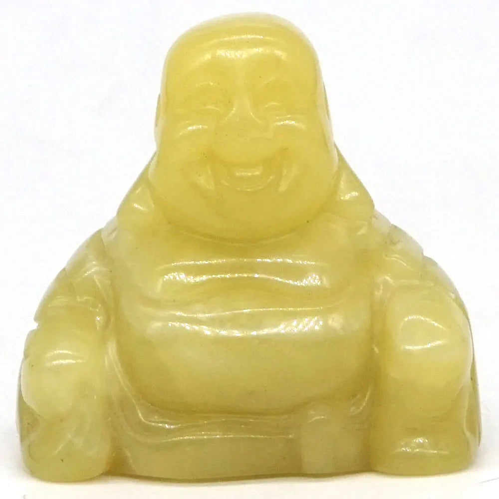 Yellow lemon jade stone Buddha statue on a white background