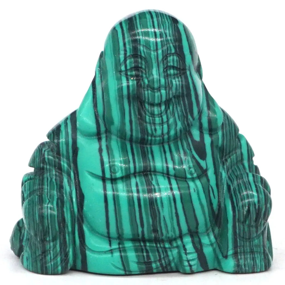 Green and black marbled Buddha Taiwan turquoise statue on a white background