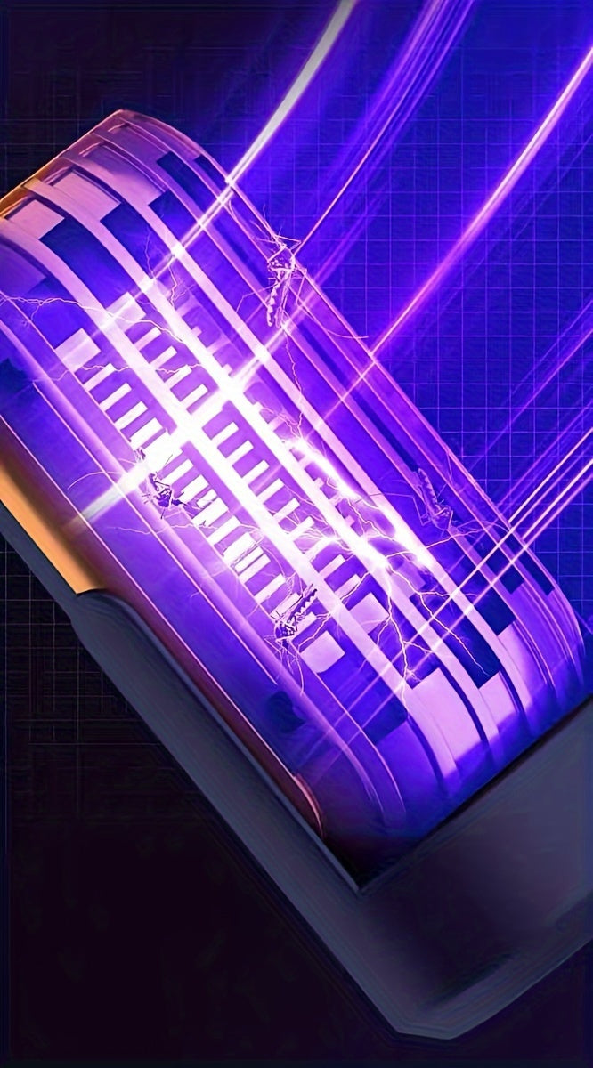 Ultraviolet light bulb emitting a purple glow on a dark background