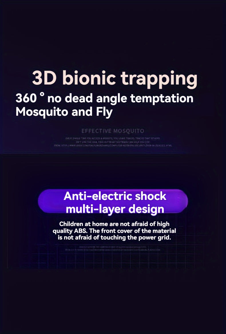 Product description for 3D bionic trapping with text on a dark background