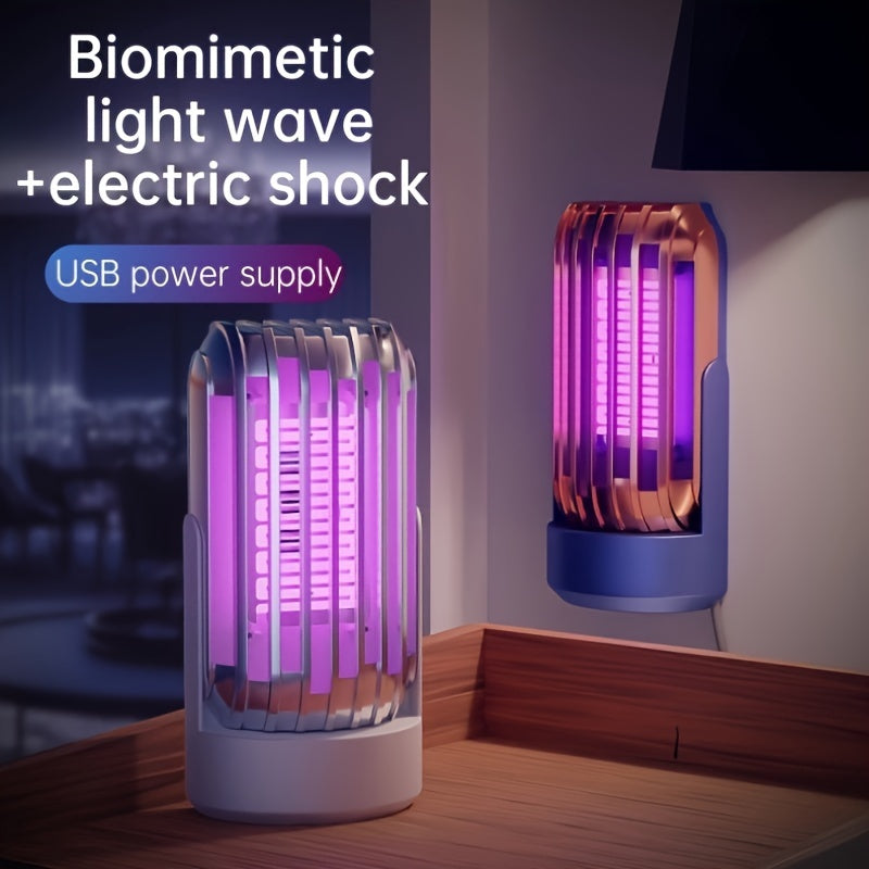 Insect repellent with biomimetic light wave and electric shock on a wooden surface.